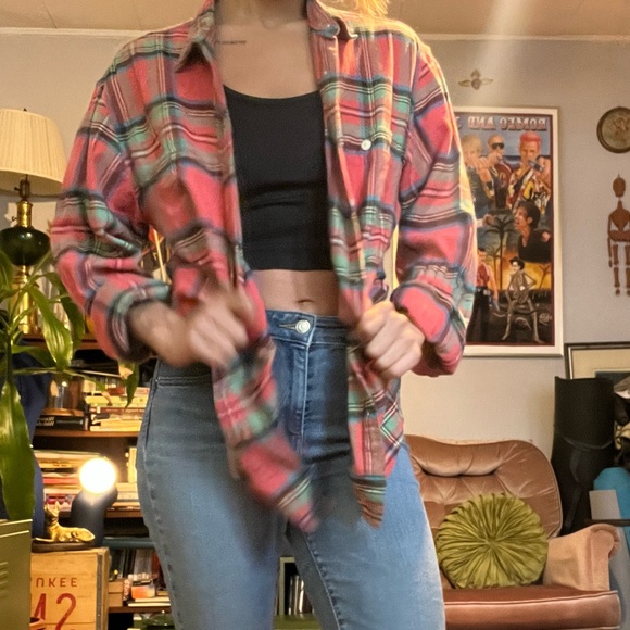 J. Crew Flannel Button Down Shirt -  Pink, Green, and Blue plaid - Picture 6 of 8